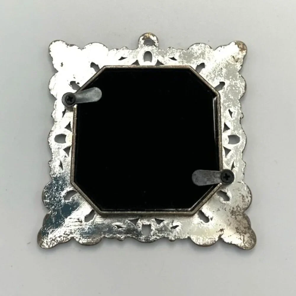 Black Enamel & Faux Pearl Photo Picture Frame Hanging Square Holds 1.75